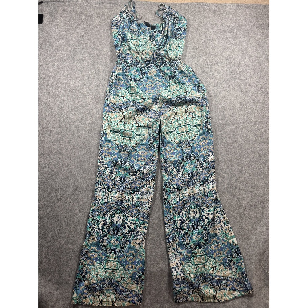 Ultra Flirt J146 Jumpsuit Medium Blue‎ Paisley Wide Leg Sleeveless Polyester